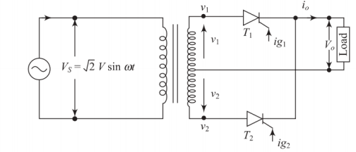 Single-phase full-wave controlled rectifier with centre-tapped transformer