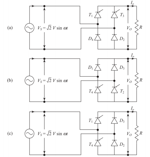 Circuit diagrams: (a) common-cathode, (b) common anode, (c) asymmetrical