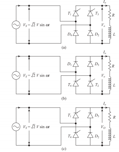 Circuit configurations for RL load: (a) common-cathode, (b) common anode, (c) asymmetrical