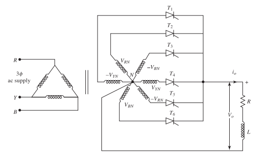 Six-phase half-wave rectifier